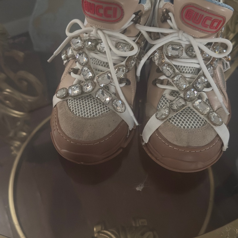 Gucci Kids' Brown and White Embellished Sneakers - Picture 2 of 6